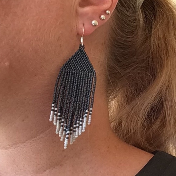 DARK Gray With Light Gray Tips Handmade Beaded Earrings,New, Handmade by Me - Picture 7 of 8